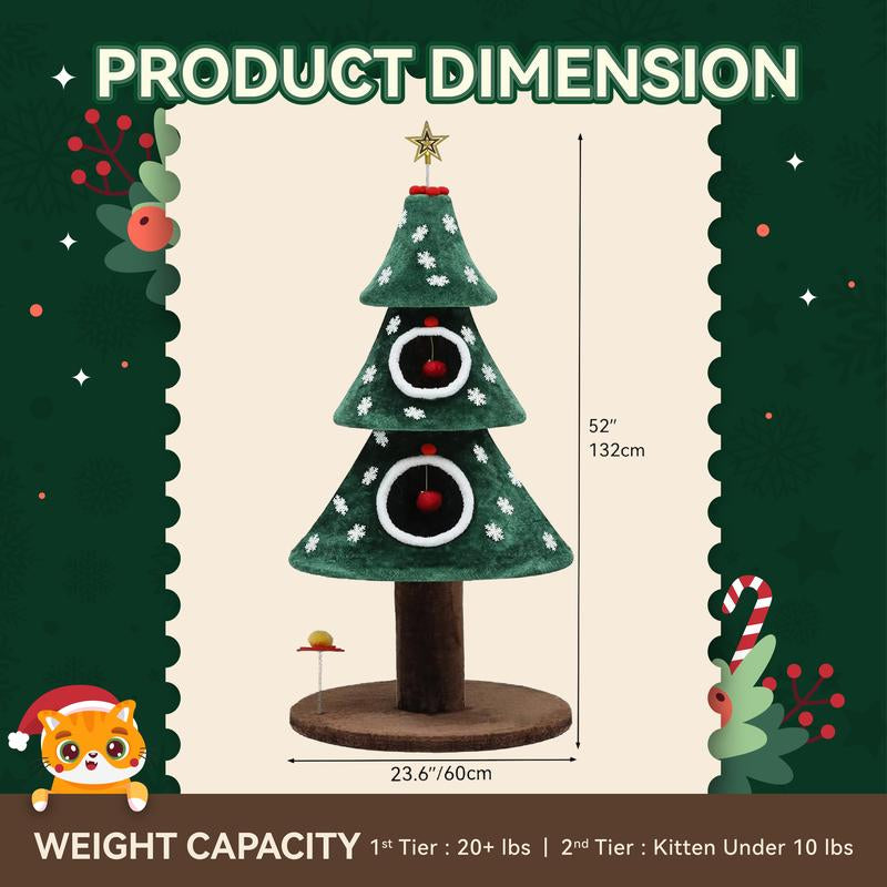 Yitahome Christmas Cat Tree with Cat Teaser Toy, Cat Tower for Indoor Cats with Cat House, Christmas Tree Design with Plush Ball for Cats