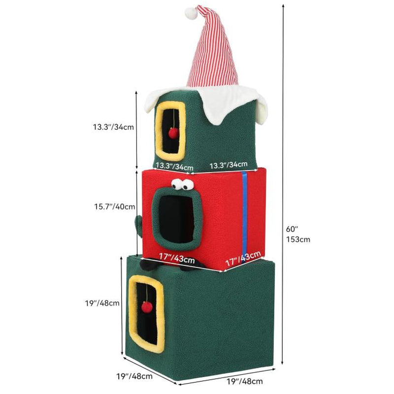 Yitahome Christmas Cat Tree with Cat Teaser Toy, Cat Tower for Indoor Cats with Cat House, Christmas Tree Design with Plush Ball for Cats