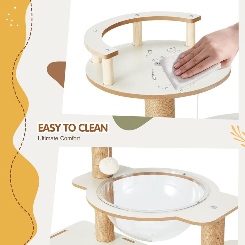 Erommy 53-Inch Tall Cat Tree Tower for Short-Legged Cats & Kitten, Multi-Level Condo with Small Ladder, Cat’S Nest, 2 Hammocks,13 Scratching Posts, Tower with 2 Clear Bowl, Toys & Perch (Natural Color) Pet Supplies Paw