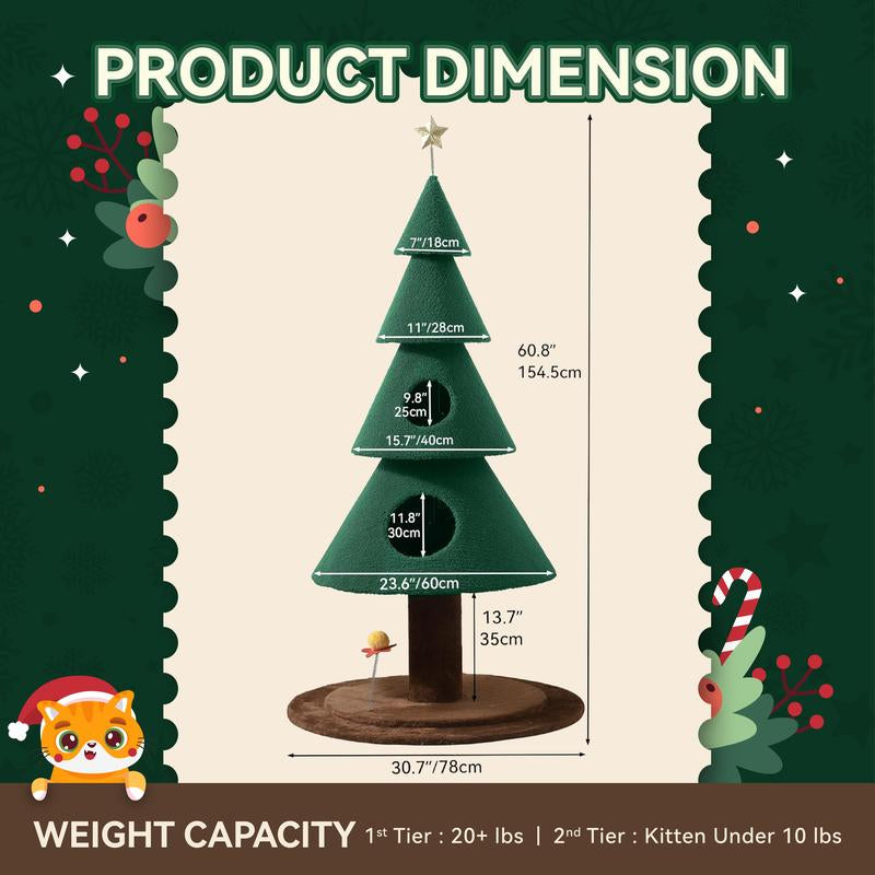 Yitahome Christmas Cat Tree with Cat Teaser Toy, Cat Tower for Indoor Cats with Cat House, Christmas Tree Design with Plush Ball for Cats