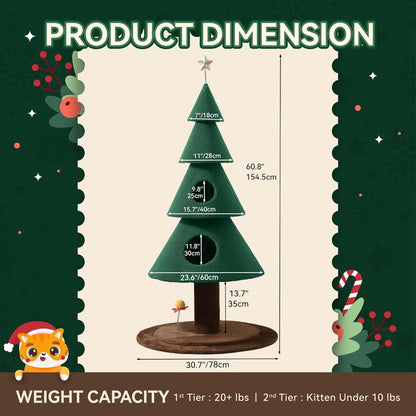 Yitahome Christmas Cat Tree with Cat Teaser Toy, Cat Tower for Indoor Cats with Cat House, Christmas Tree Design with Plush Ball for Cats