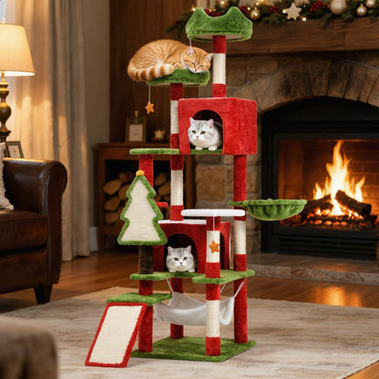 Yitahome Christmas Cat Tree with Cat Teaser Toy, Cat Tower for Indoor Cats with Cat House, Christmas Tree Design with Plush Ball for Cats