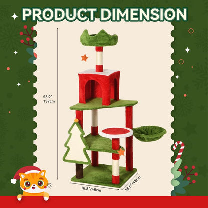 Yitahome Christmas Cat Tree with Cat Teaser Toy, Cat Tower for Indoor Cats with Cat House, Christmas Tree Design with Plush Ball for Cats