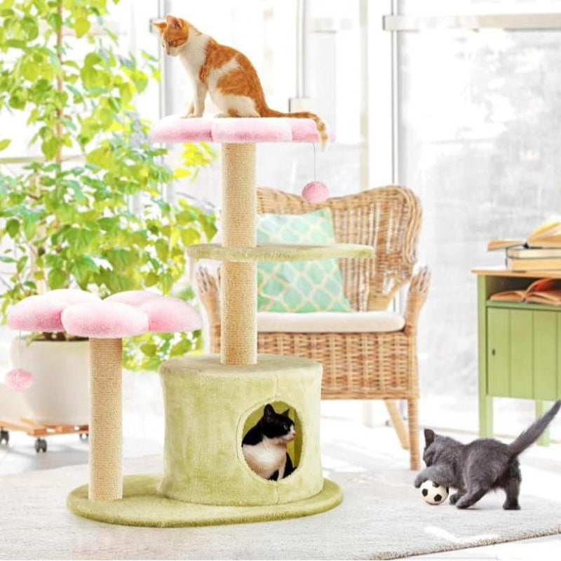 Erommy 53-Inch Tall Cat Tree Tower for Short-Legged Cats & Kitten, Multi-Level Condo with Small Ladder, Cat’S Nest, 2 Hammocks,13 Scratching Posts, Tower with 2 Clear Bowl, Toys & Perch (Natural Color) Pet Supplies Paw