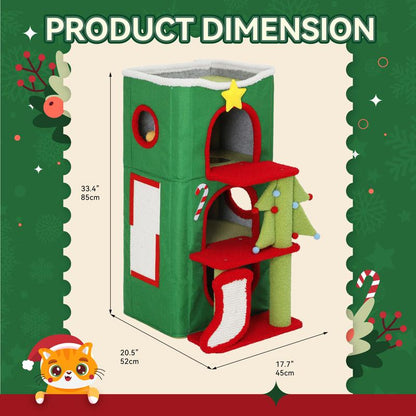 Yitahome Christmas Cat Tree with Cat Teaser Toy, Cat Tower for Indoor Cats with Cat House, Christmas Tree Design with Plush Ball for Cats