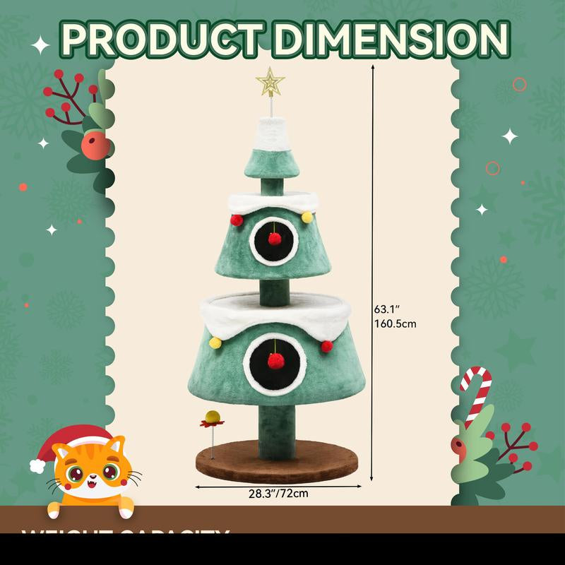 Yitahome Christmas Cat Tree with Cat Teaser Toy, Cat Tower for Indoor Cats with Cat House, Christmas Tree Design with Plush Ball for Cats