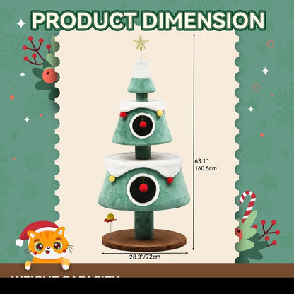 Yitahome Christmas Cat Tree with Cat Teaser Toy, Cat Tower for Indoor Cats with Cat House, Christmas Tree Design with Plush Ball for Cats