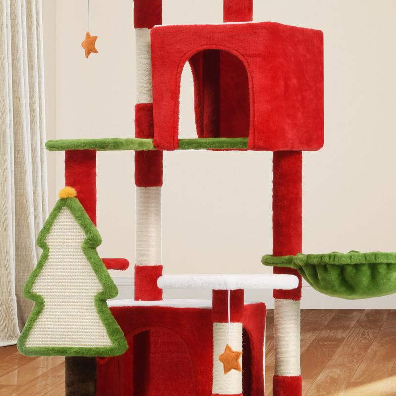 Yitahome Christmas Cat Tree with Cat Teaser Toy, Cat Tower for Indoor Cats with Cat House, Christmas Tree Design with Plush Ball for Cats