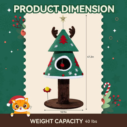Yitahome Christmas Cat Tree with Cat Teaser Toy, Cat Tower for Indoor Cats with Cat House, Christmas Tree Design with Plush Ball for Cats
