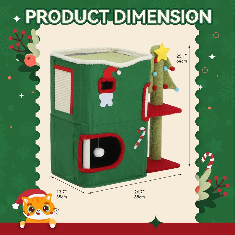 Yitahome Christmas Cat Tree with Cat Teaser Toy, Cat Tower for Indoor Cats with Cat House, Christmas Tree Design with Plush Ball for Cats