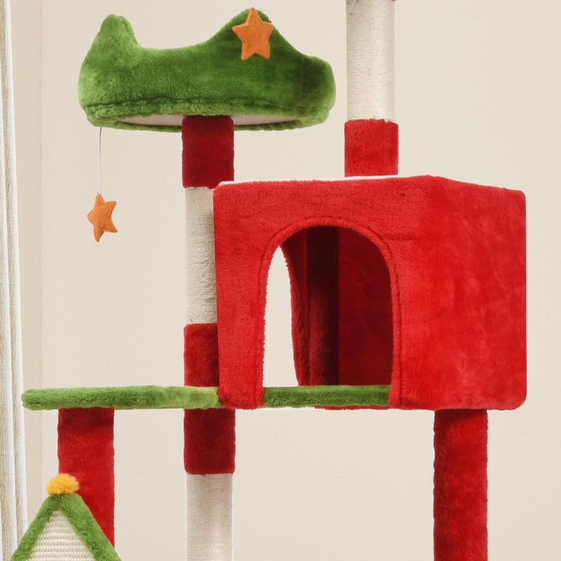 Yitahome Christmas Cat Tree with Cat Teaser Toy, Cat Tower for Indoor Cats with Cat House, Christmas Tree Design with Plush Ball for Cats