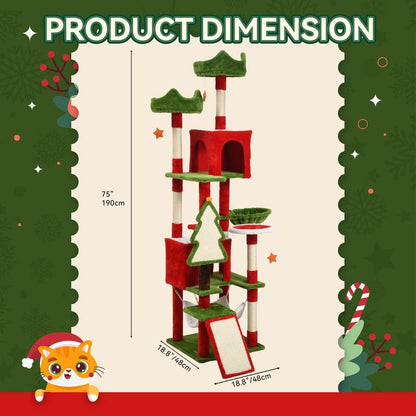 Yitahome Christmas Cat Tree with Cat Teaser Toy, Cat Tower for Indoor Cats with Cat House, Christmas Tree Design with Plush Ball for Cats